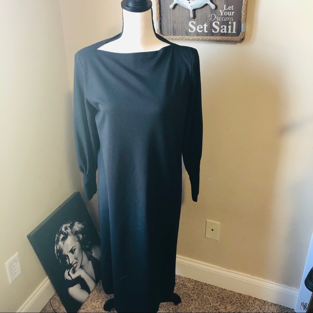 Re-Poshing Virgo Black Sheath Dress with Bateau Neckline